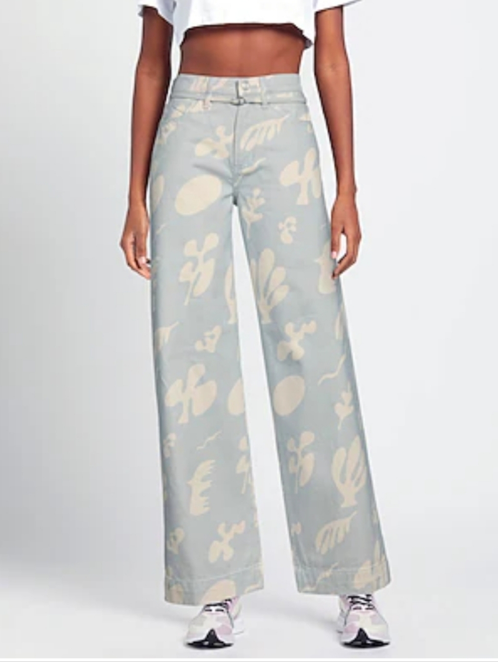 Frame Abstract Printed Wide Leg Cropped Baggy Jeans Blue 27